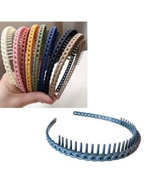 🔴 5 for $10 ONE Blue Plastic Toothed Headband Braided Design